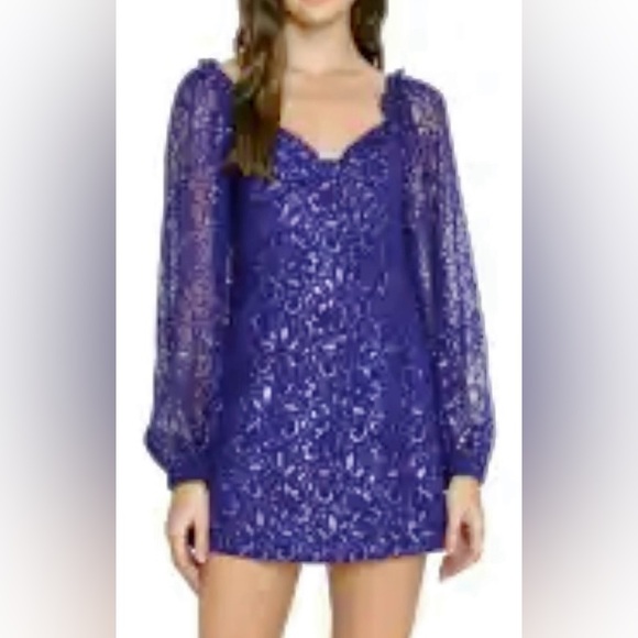 Revolve | Endless Rose Balloon Sleeve Embroidered Lace Blue Violet/Silver Mini - Picture 2 of 11